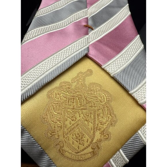 Donald J. Trump Tie Mens 100% Silk Pink White Striped 59.5” - Picture 5 of 6
